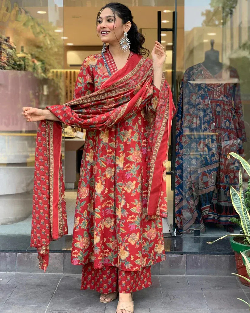 Scarlet Garden Viscose Anarkali Ensemble