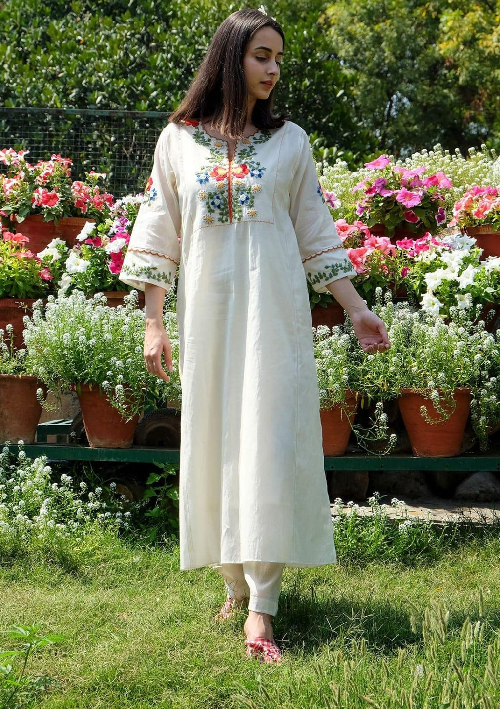 Garden Grace Embroidered Cotton Kurta Set