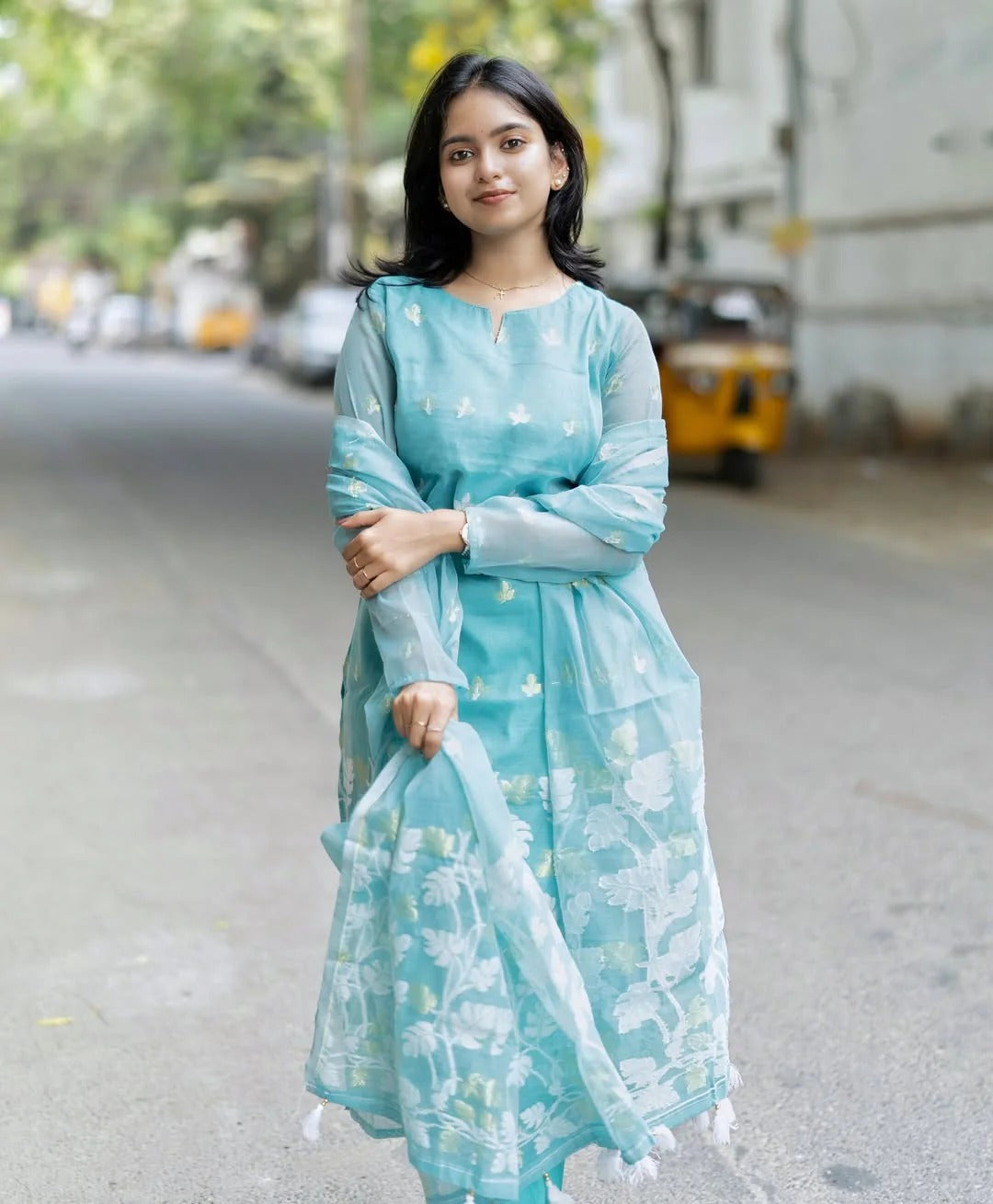 Jamdani Suit Set Paired With Soft Cotton Pants And Stunning Jamdani Dupatta