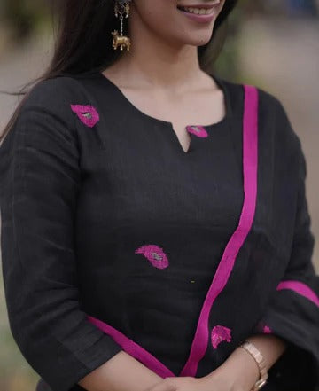 Black Linen Full Kurta Set