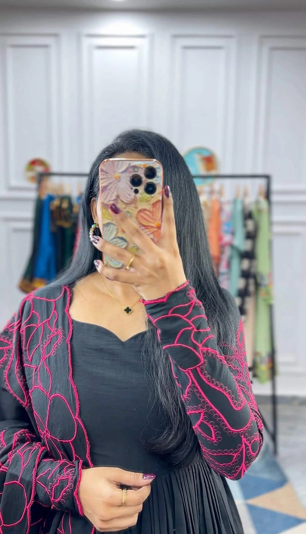 Floral Fantasy Anarkali Black