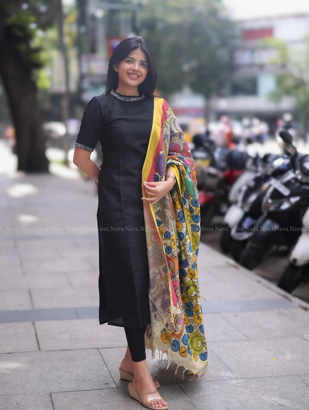 Ethnic Look In Our Black Raw Silk Lace Work Kurta Set