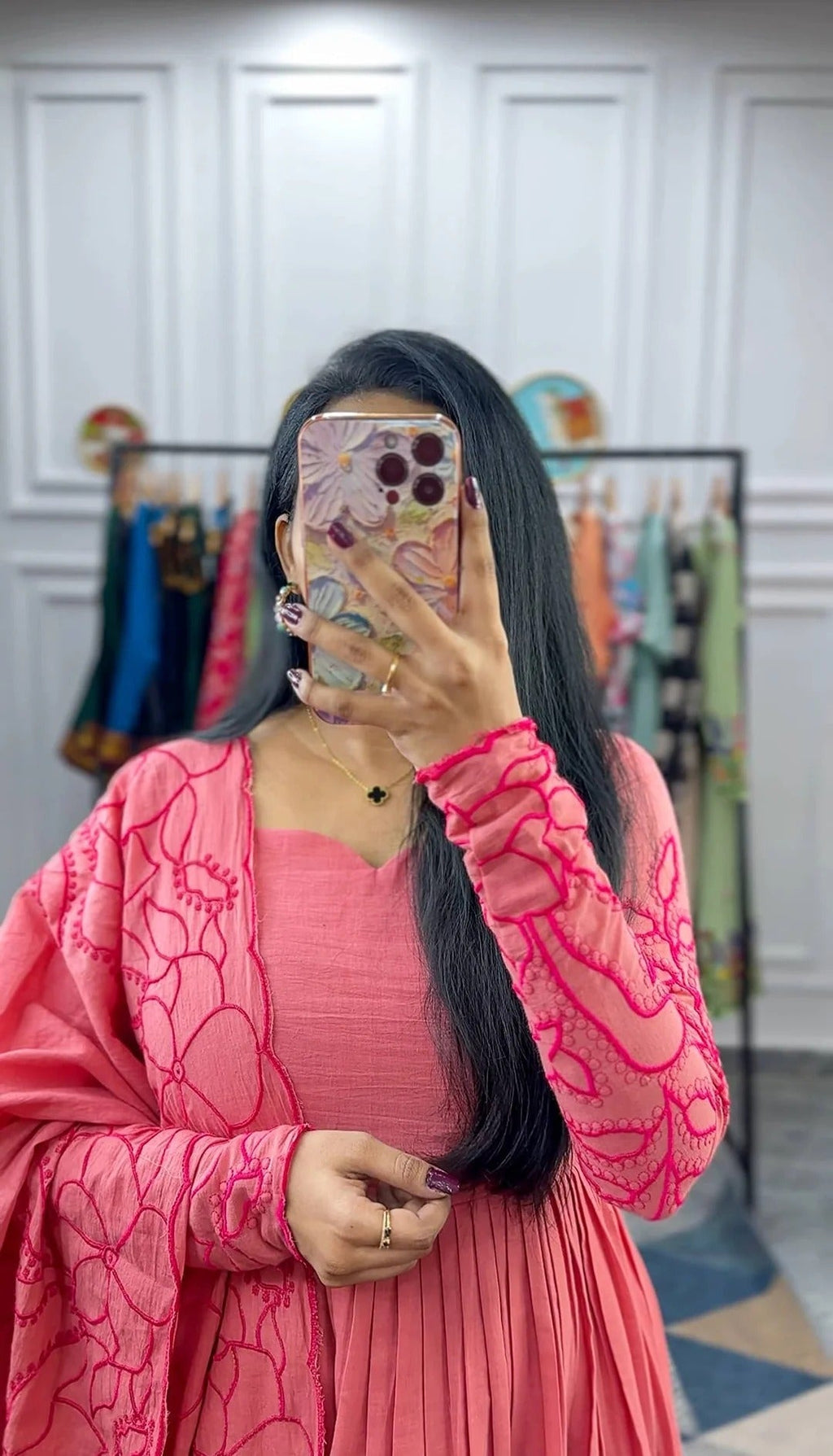 Floral Fantasy Anarkali Pink