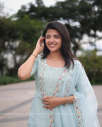 Premium Tissue Handwork Blue Suit Set