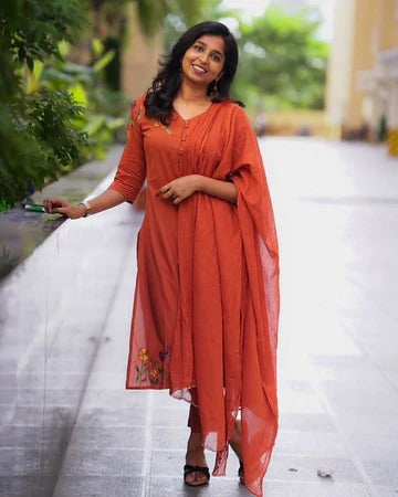 Pure Cotton Embroidered Suit