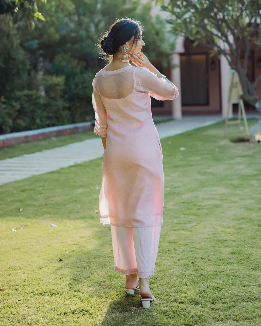 Shitij Pink Handpainted Doria Kurta Set