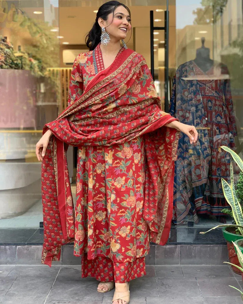 Scarlet Garden Viscose Anarkali Ensemble