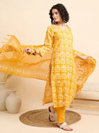 Women‚¬„¢s Viscose Yellow Straight Kurta and Pant Set with Dupatta