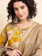 Women‚¬„¢s Viscose Yellow Anarkali Kurta and Pant Set with Dupatta