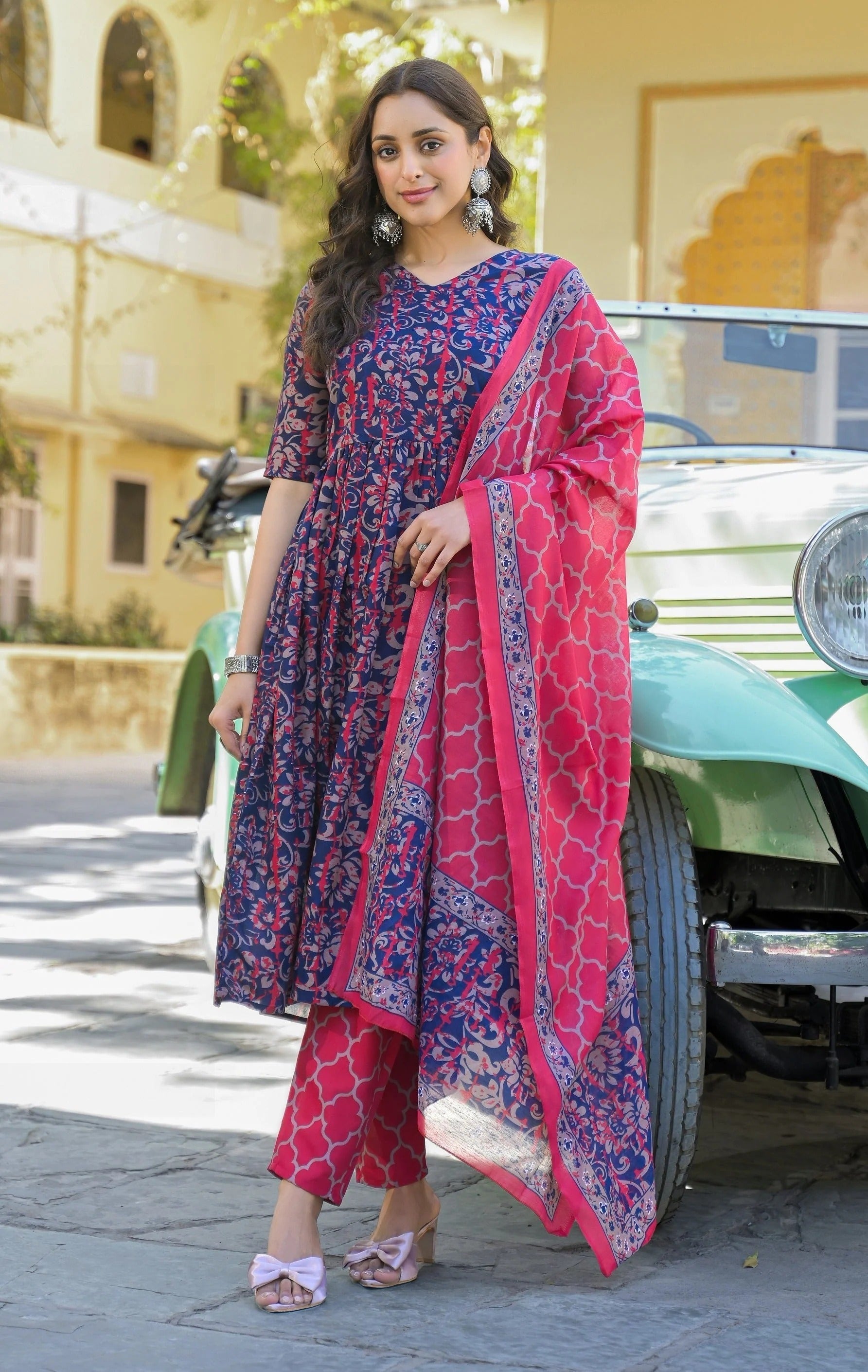 Women‚¬„¢s Viscose Navy Blue Anarkali Kurta and Pant Set with Dupatta