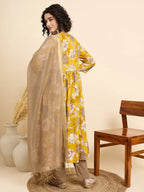 Women‚¬„¢s Viscose Yellow Anarkali Kurta and Pant Set with Dupatta