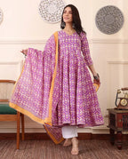 Women‚¬„¢s Viscose Pastel Pink Anarkali Kurta and Pant Set with Dupatta