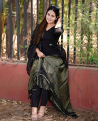 Black Linen Jamdani Banasri Kurta Set