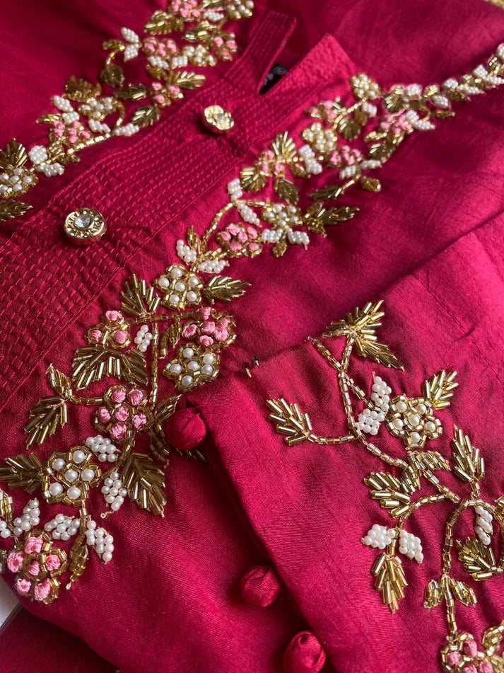 Handwork red embroidered kurti set