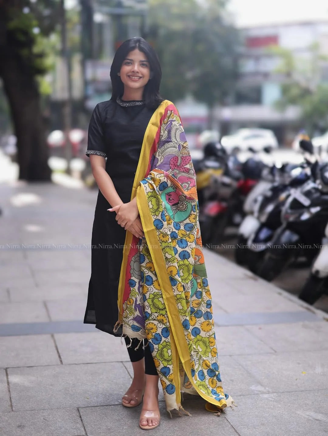 Ethnic Look In Our Black Raw Silk Lace Work Kurta Set