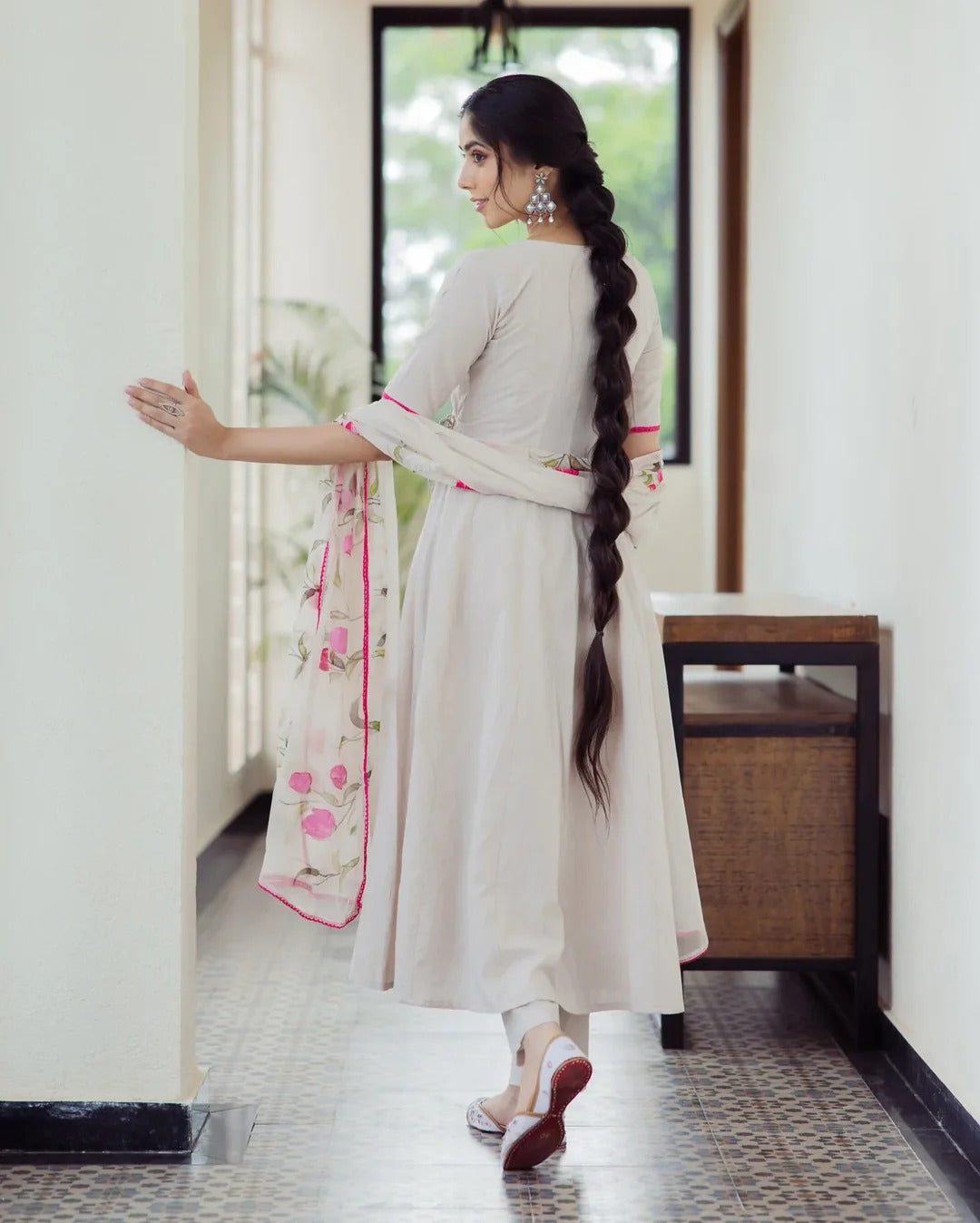 Canvas Grey Handpainted Cotton Suit Set