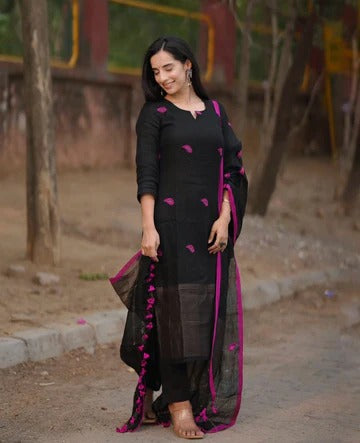 Black Linen Full Kurta Set