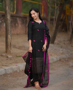 Black Linen Full Kurta Set