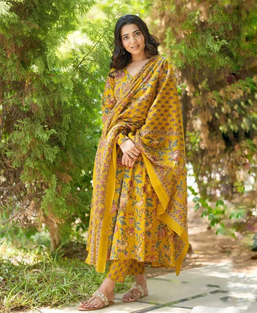 Mustard Melody Anarkali Suit