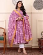 Women‚¬„¢s Viscose Pastel Pink Anarkali Kurta and Pant Set with Dupatta