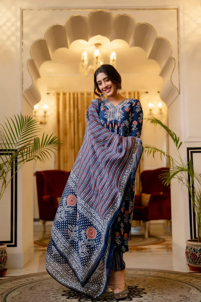 Azure Petal Pure Viscose Anarkali Suit