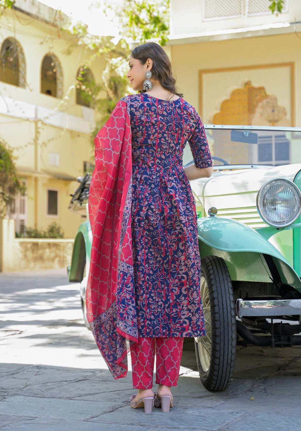 Women‚¬„¢s Viscose Navy Blue Anarkali Kurta and Pant Set with Dupatta