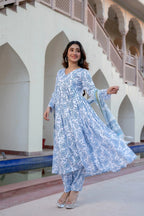 White &amp; Blue Delight Pure Viscose Suit