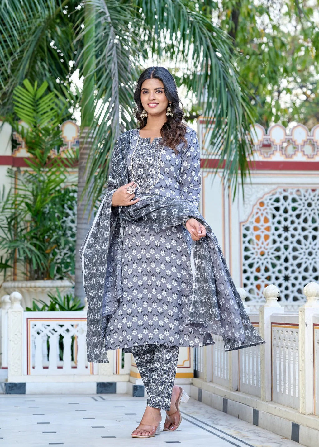Gray Minimal Muse Rayon Straight Suit