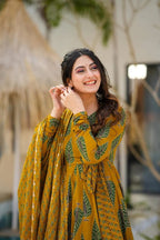 Golden Bloom Anarkali Cotton Set