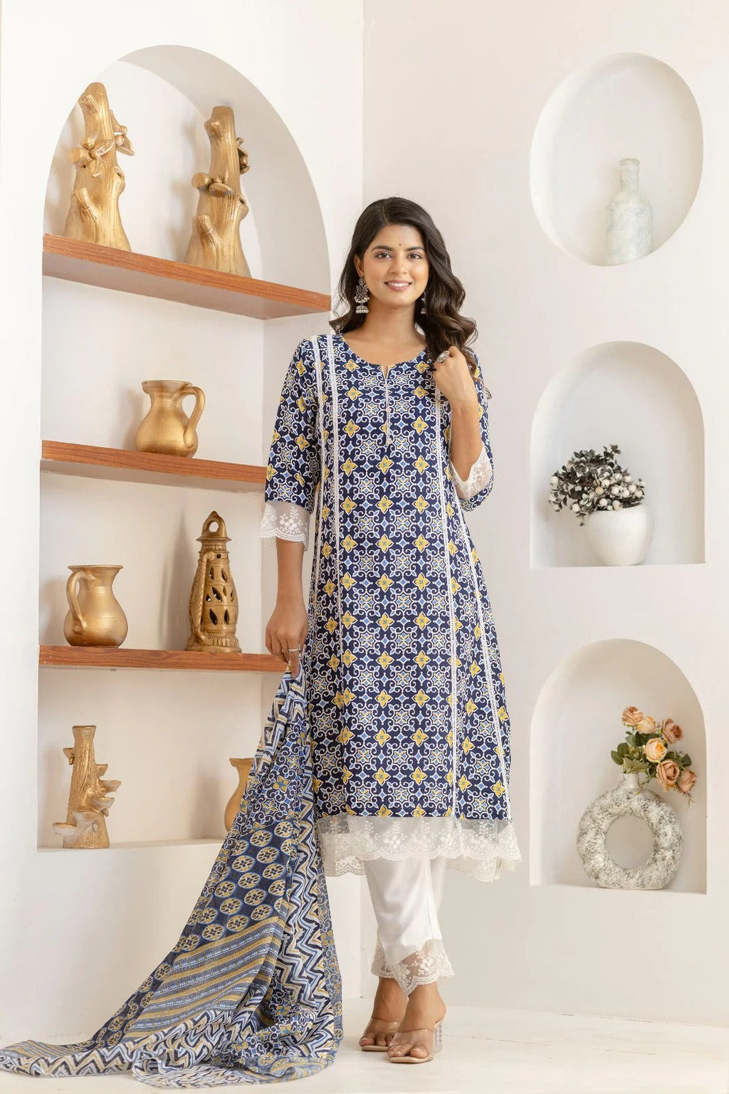 Indigo Mosaic Viscose Rayon Suit Set