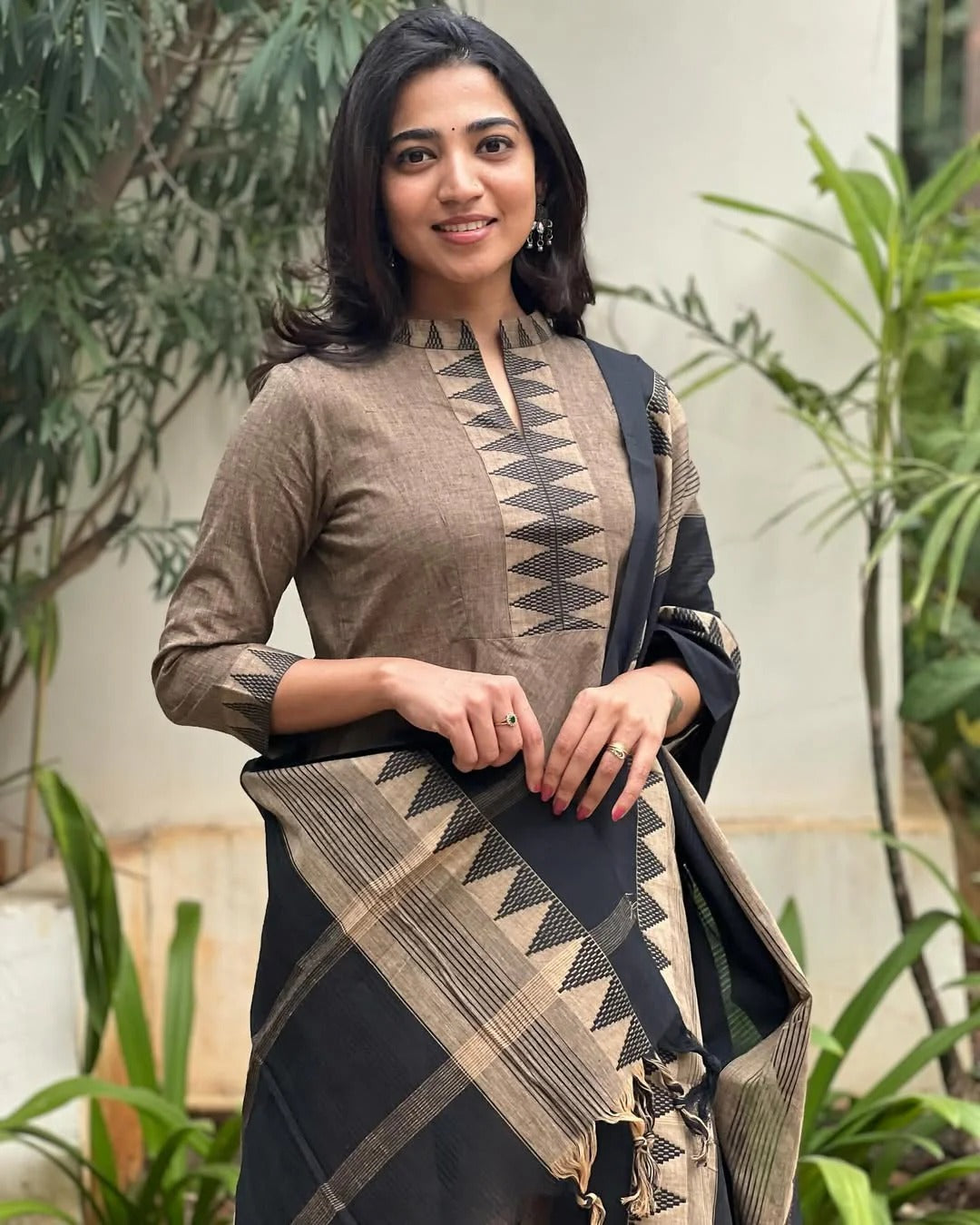 Grey Pure South Cotton Mangalgiri Anarkali Set