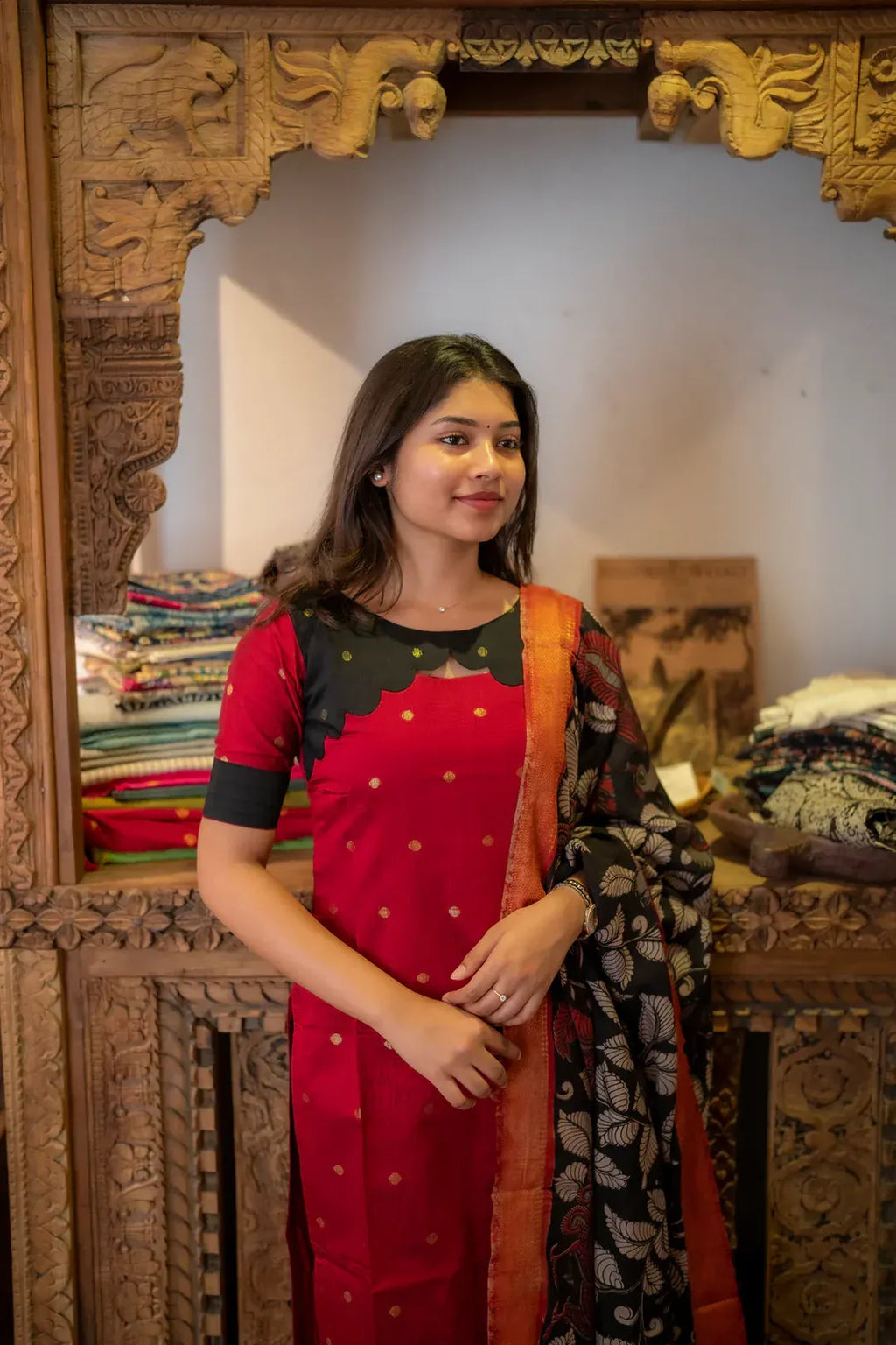 RAWSILK KURTA PANT WITH KALAMKARI DUPATTA