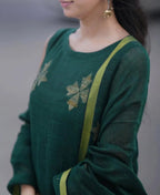 Green Linen Full Kurta Set