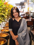 Black with White & Grey Cotton Kadhambari Set