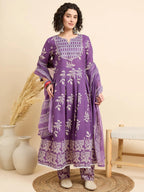Women‚¬„¢s Viscose Purple Anarkali Kurta and Pant Set with Dupatta