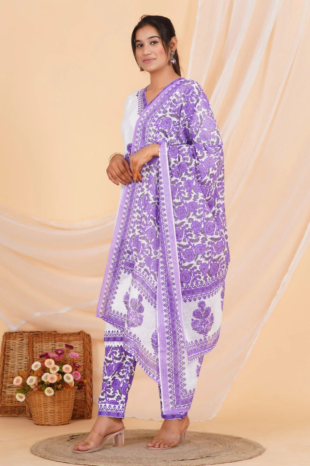 Lavender Bloom Viscose Rayon Suit Set
