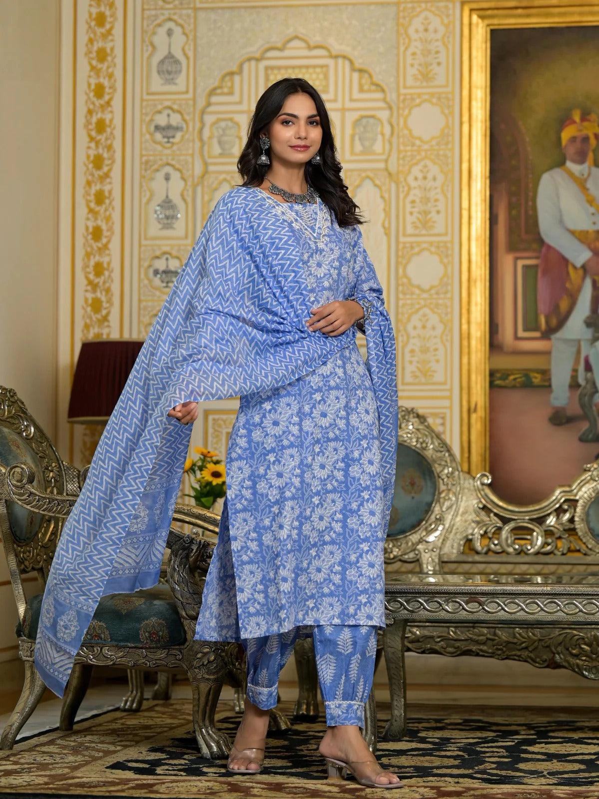 Skyline Indigo Pure Viscose Suit Set