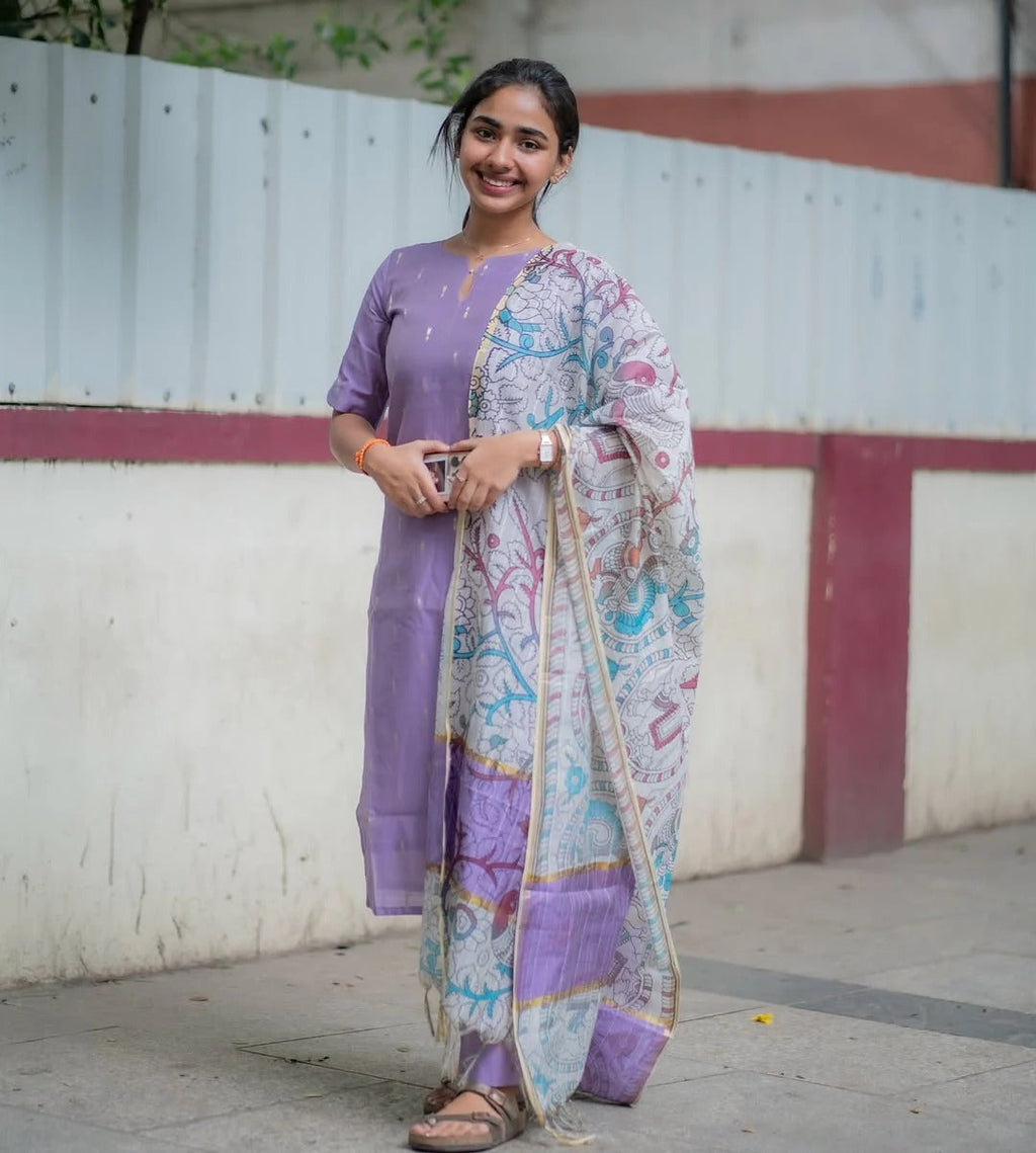 Raw Silk Co Ords With Kalamkari Dupatta