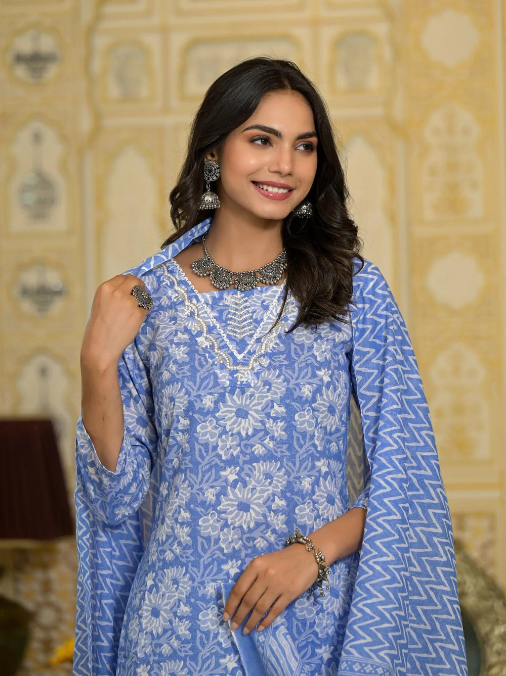 Skyline Indigo Pure Viscose Suit Set