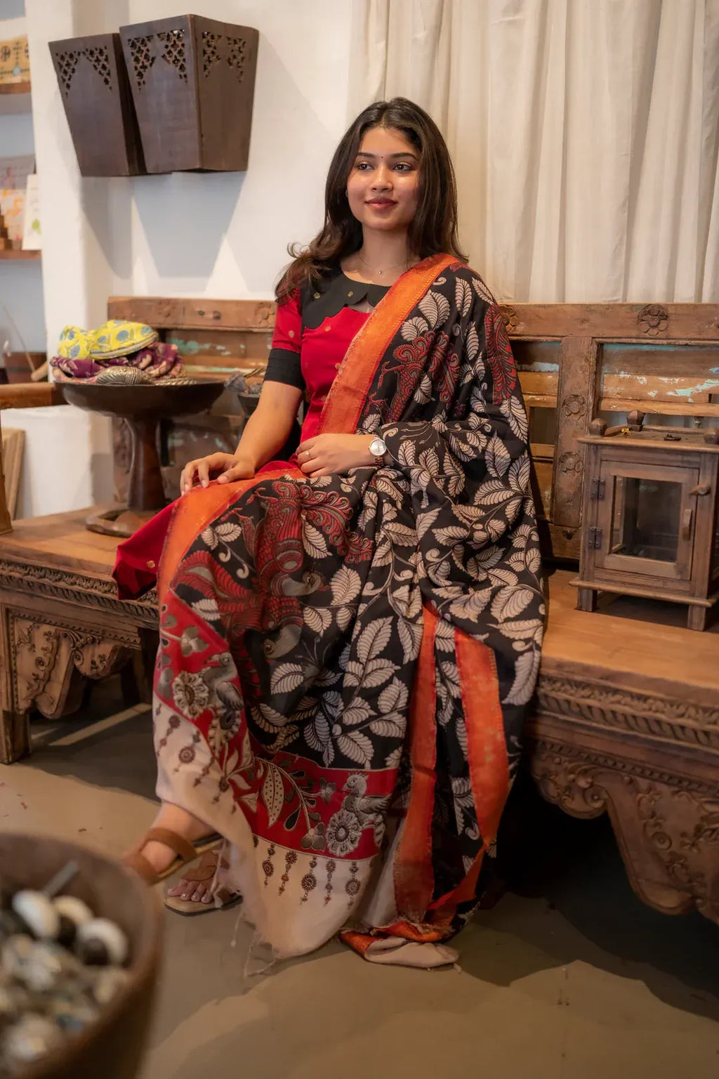 RAWSILK KURTA PANT WITH KALAMKARI DUPATTA