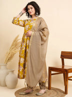 Women‚¬„¢s Viscose Yellow Anarkali Kurta and Pant Set with Dupatta