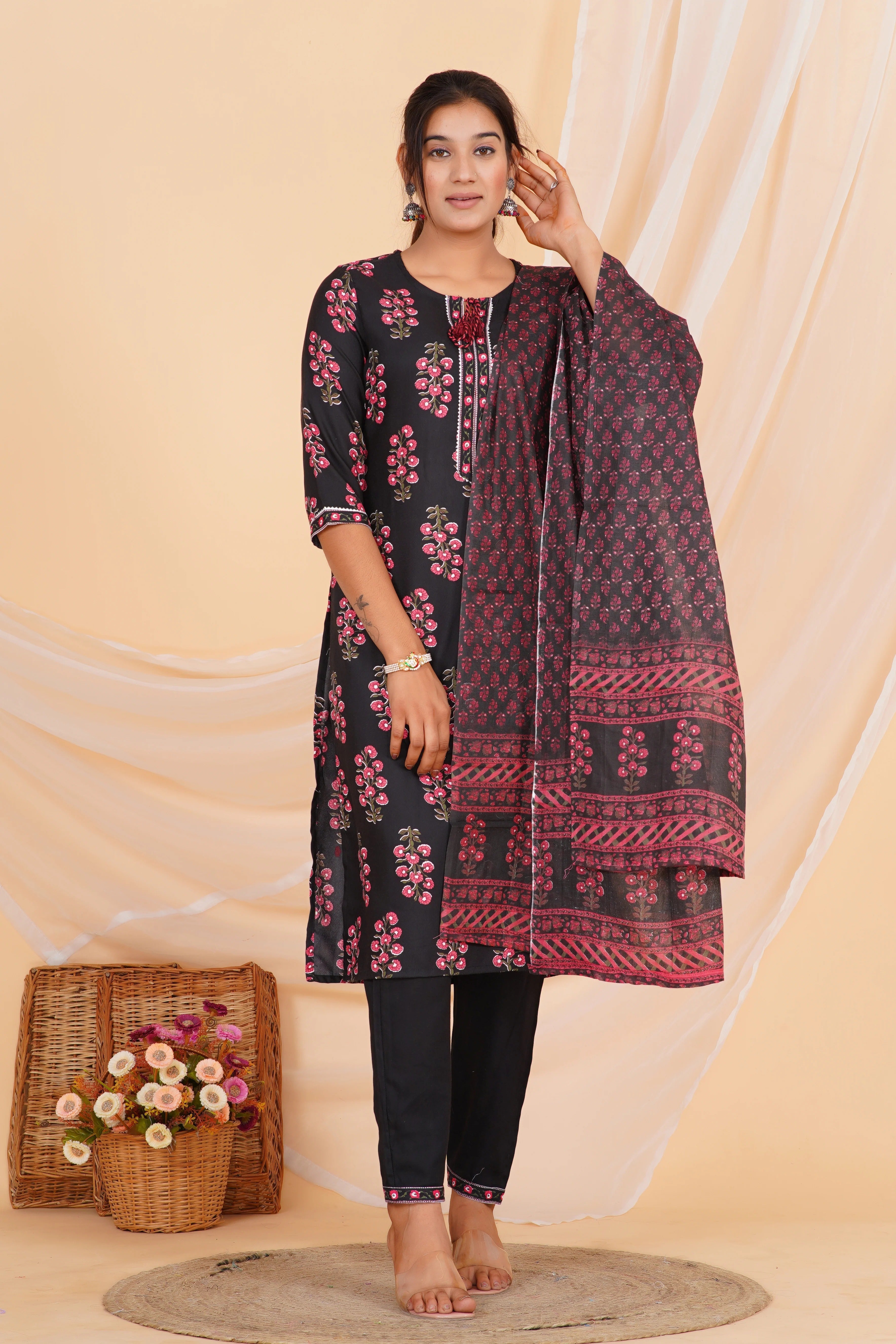 Blossom Noir Viscose Rayon Set