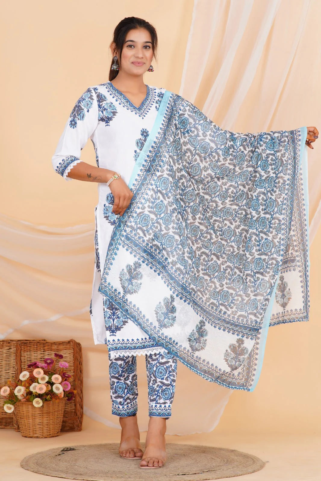 Ocean Bloom Viscose Rayon Suit Set
