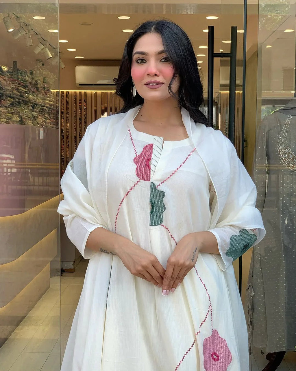 Whisper White Floral Mul Cotton Suit Set