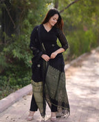 Black Linen Jamdani Banasri Kurta Set