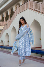 White &amp; Blue Delight Pure Viscose Suit
