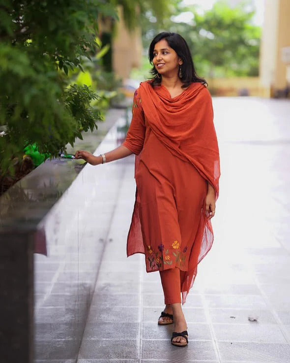 Pure Cotton Embroidered Suit