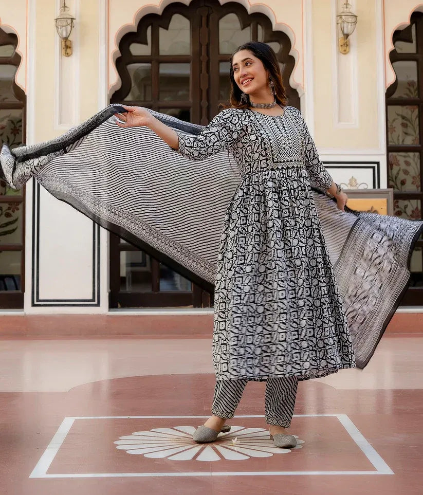 Starlight Stripe Pure Viscose Anarkali Set