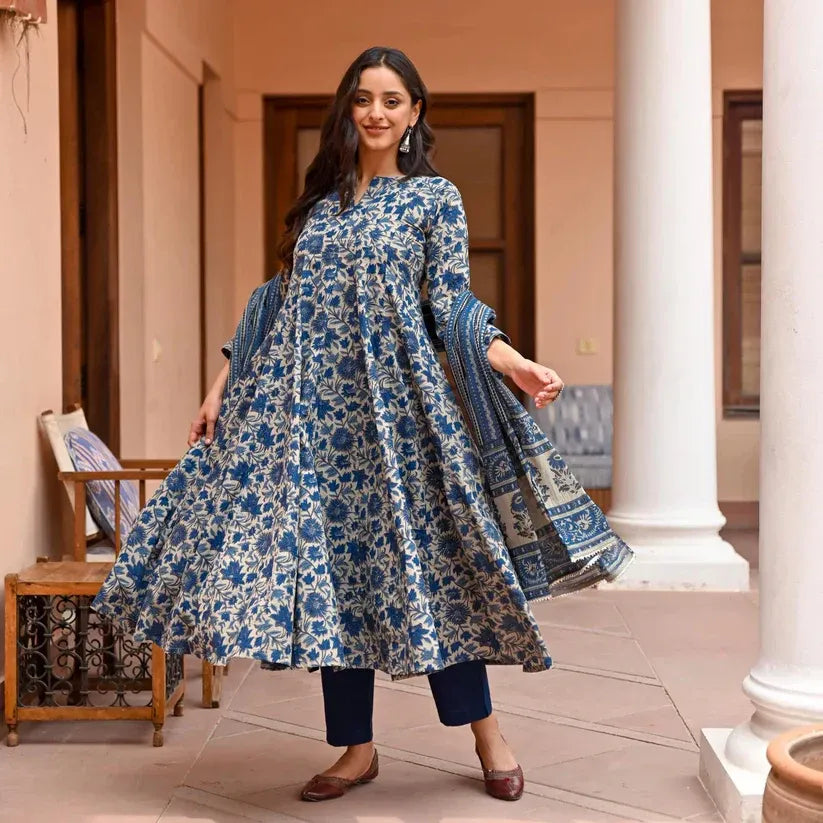 Heritage Floral Pure Viscose Anarkali Set