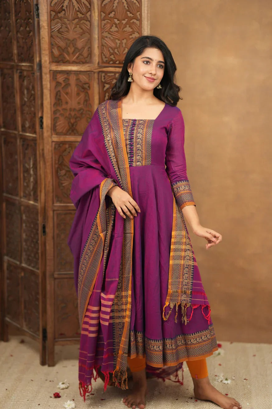 Mehana collection Pure cotton temple Anarkali